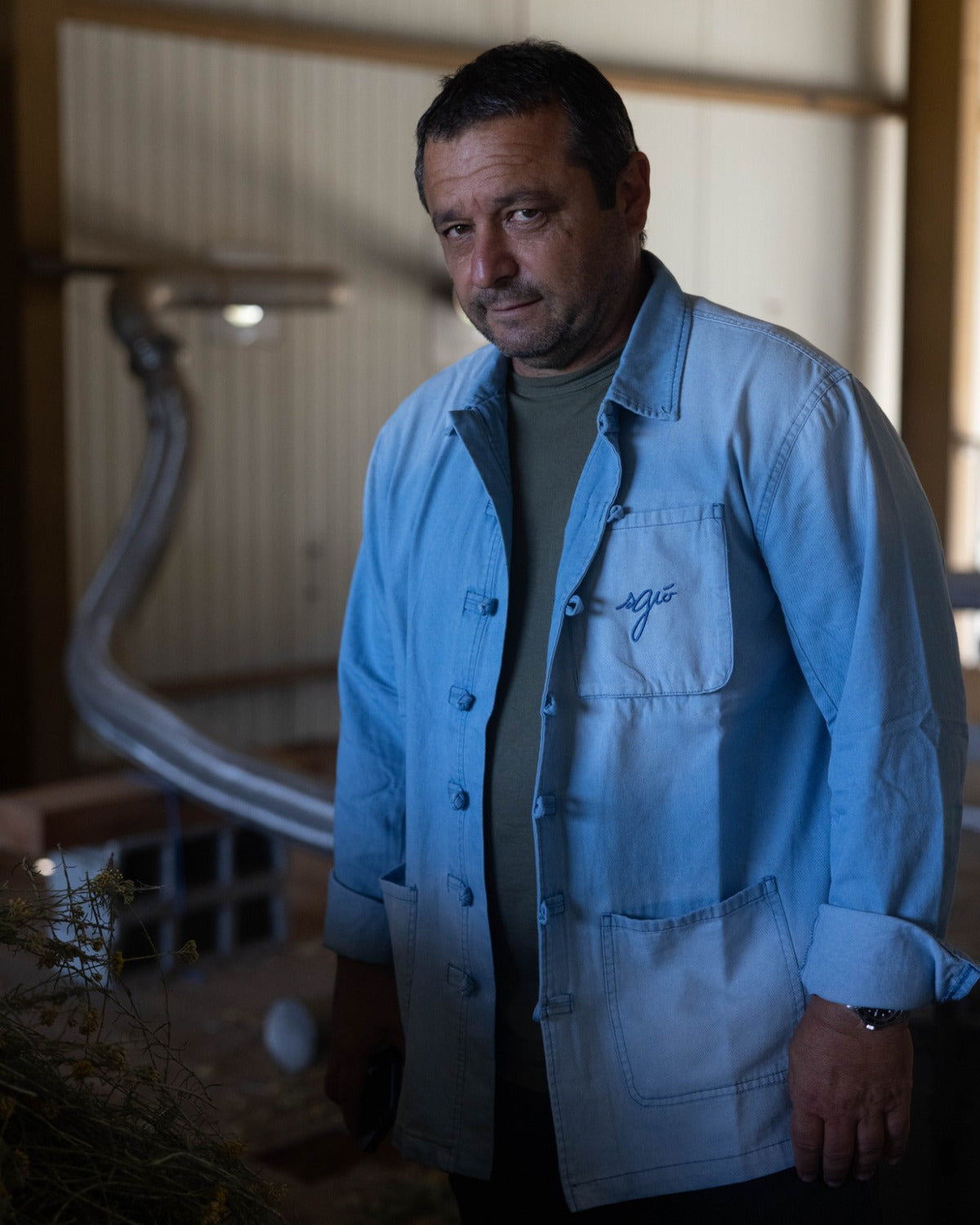 Bleu de chine, Corse, denim délavé, porté