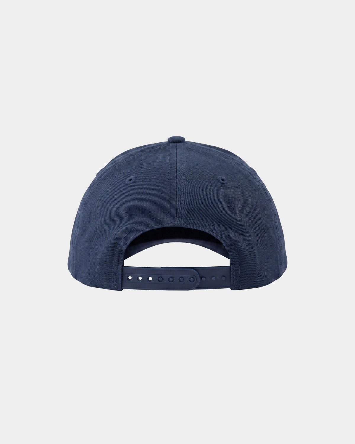 Casquette bleu marine en coton SGIÒ, vue de dos, sangle de réglage en plastique, sur fond clair