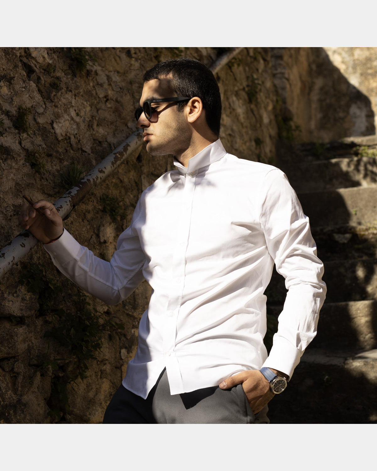 CHEMISE BLANC JEAN col mao, autre vue