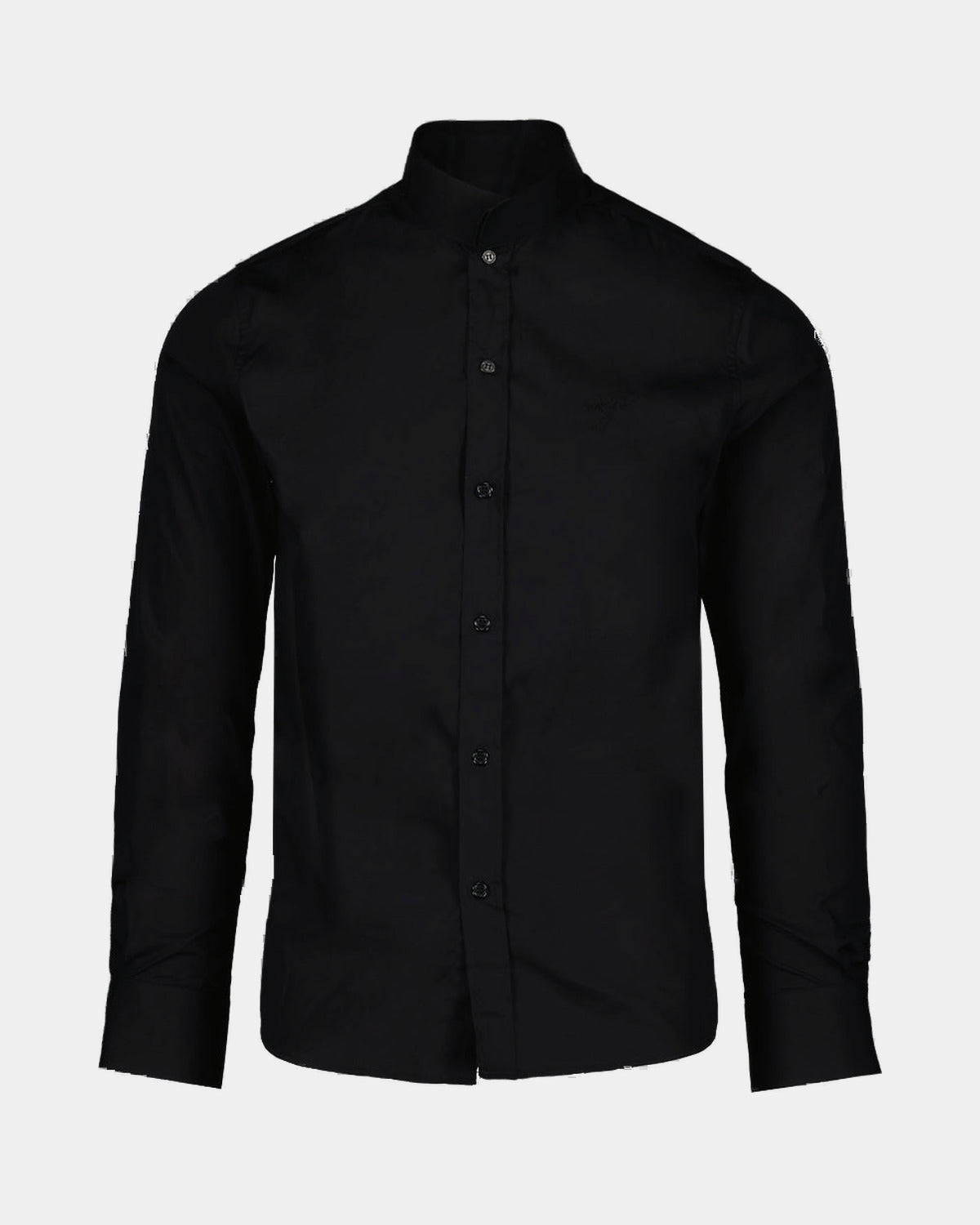 CHEMISE NOIR JEAN col mao, vue de face sur fond clair