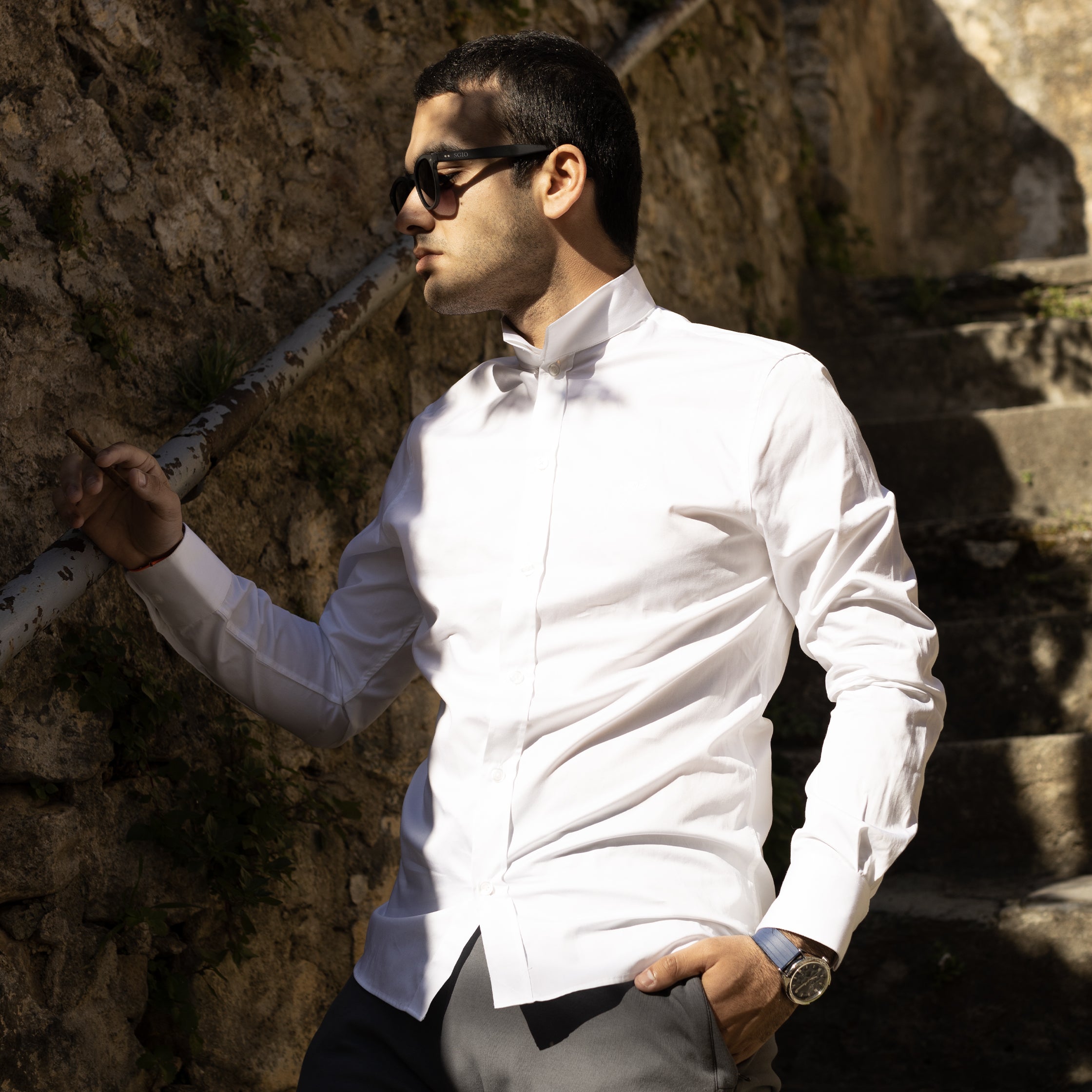 CHEMISE BLANC JEAN col mao