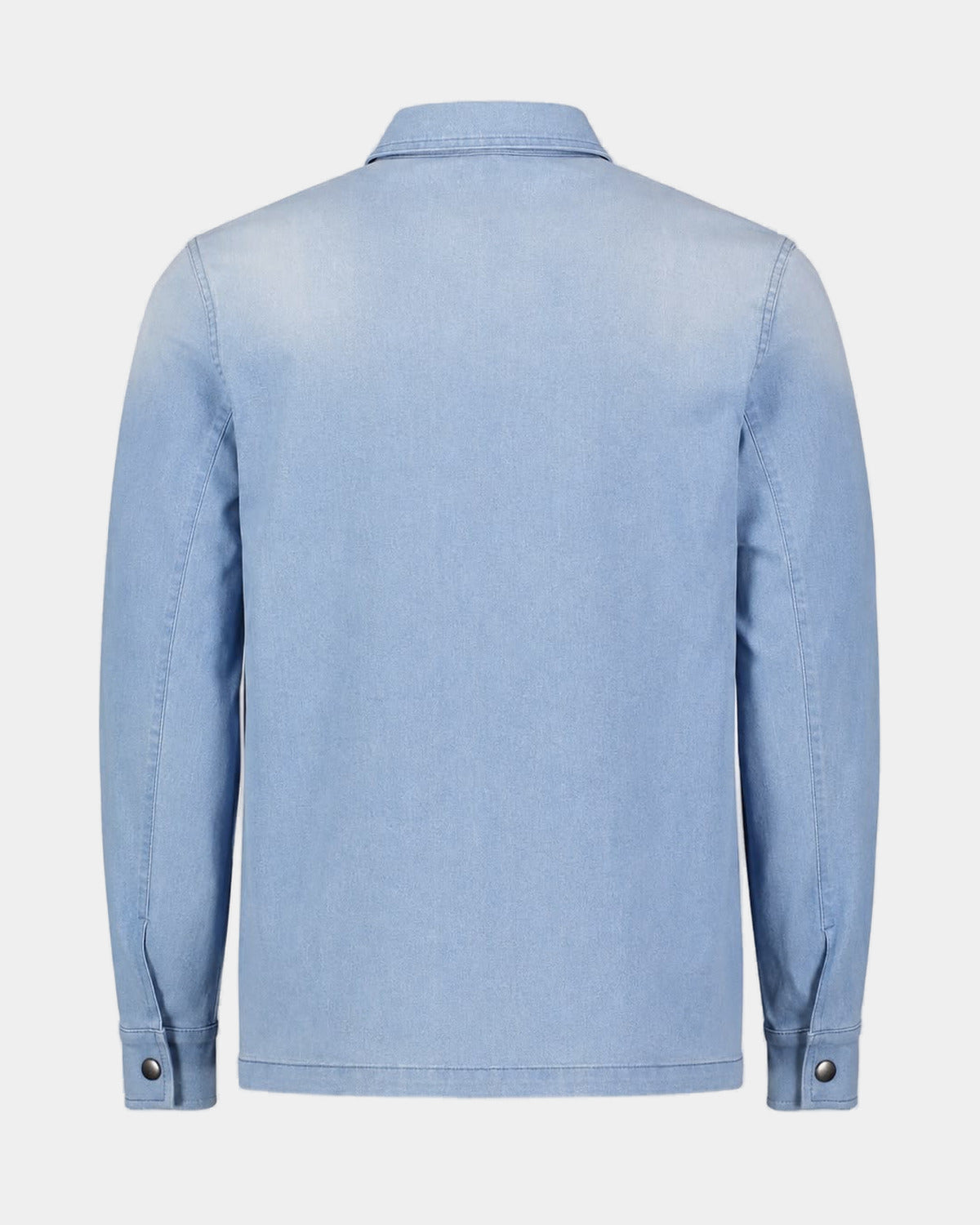 Veste Bleu de chine délavée SGIÒ, dos, empiècement d'épaules et poignets à pression, sur fond clair