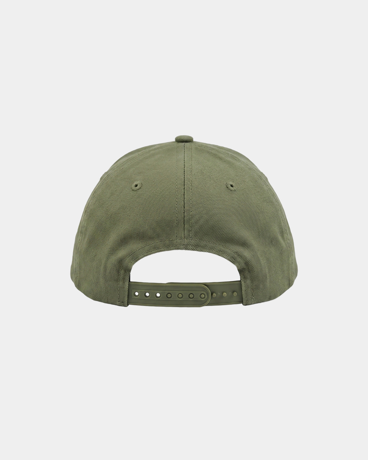 Casquette kaki en coton SGIÒ, vue de dos, sangle de réglage en plastique, sur fond clair