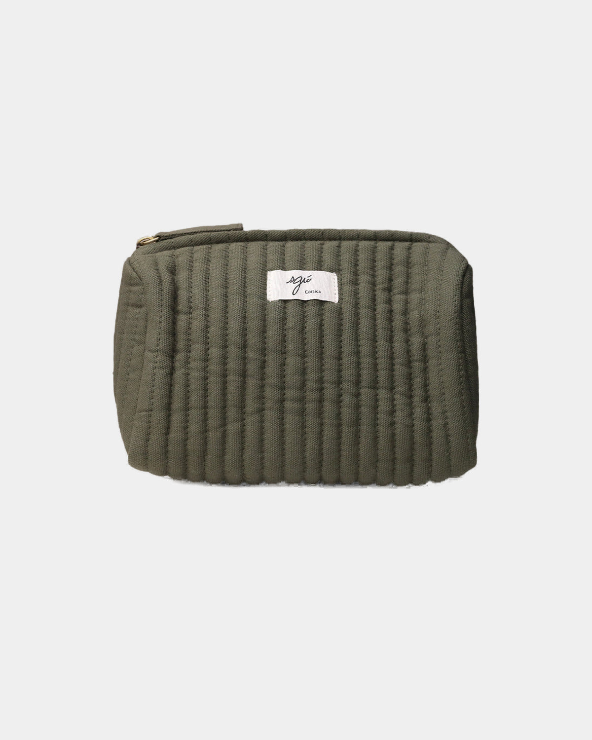 Pochette small en coton kaki, vue de face sur fond clair